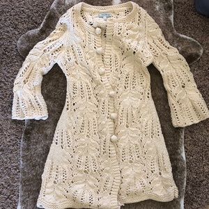 Knee length Cream Crotchet Sweater. Size Small